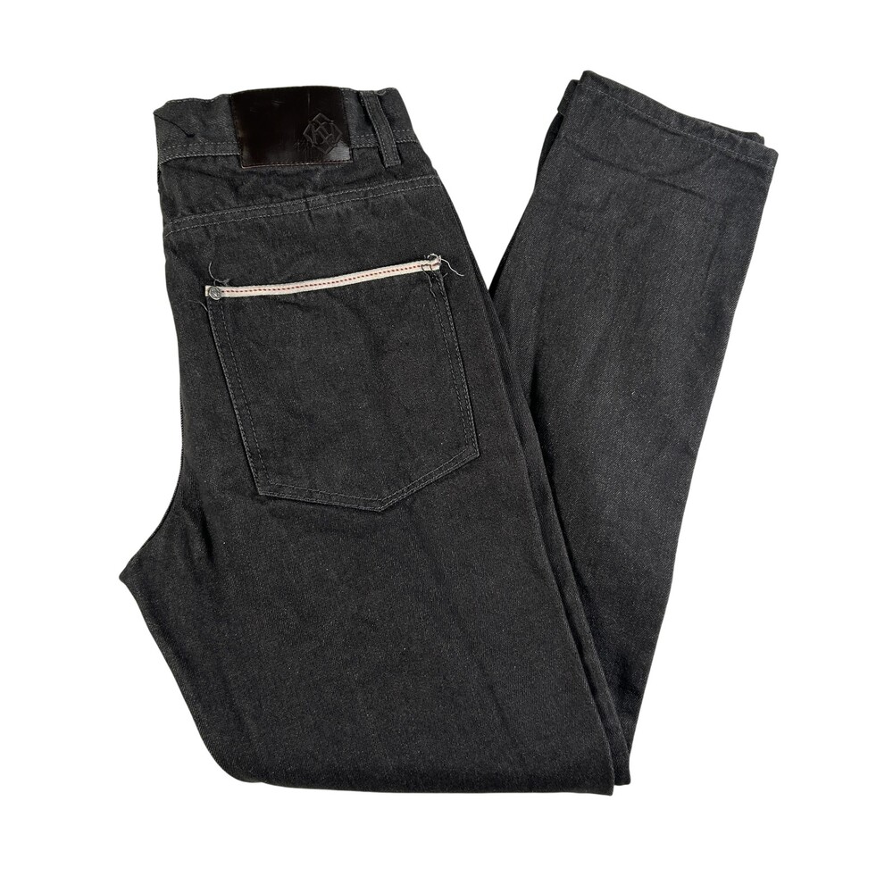 Kayden.K Jeans Mens 30x30 Charcoal Gray Tapered Selvedge Denim Zip Back Pockets